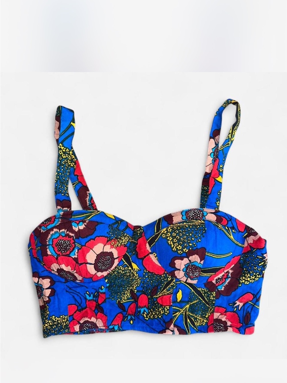 Floral Blue Crop Bustier Top - Women's Strappy Summer Tank